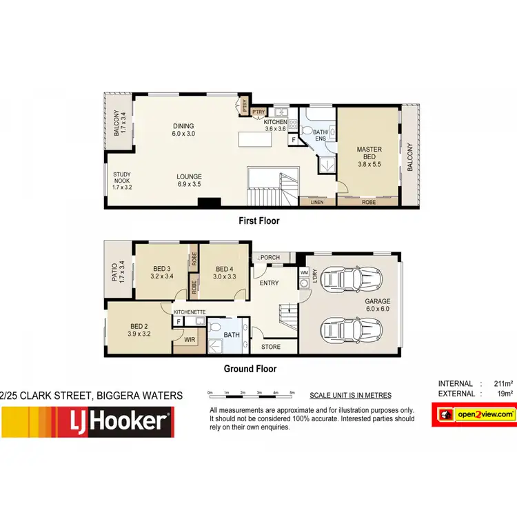 Floorplan of Homely semi-detached listing, 2/25 Clark Street, Biggera Waters QLD 4216