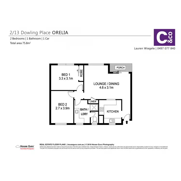 Floorplan of Homely unit listing, 2/13 Dowling Place, Orelia WA 6167