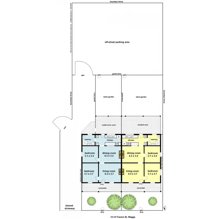 Floorplan of Homely semi-detached listing, 12-14 Travers Street, Wagga Wagga NSW 2650