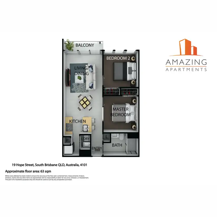 Floorplan of Homely apartment listing, 19 Hope Street, South Brisbane QLD 4101
