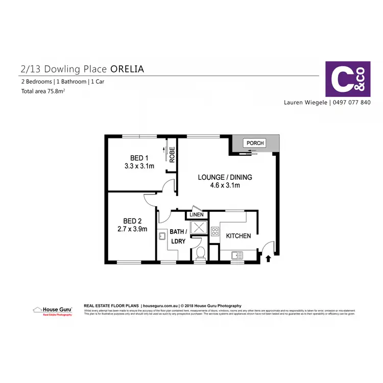 Floorplan of Homely apartment listing, 2/13 Dowling Place, Orelia WA 6167