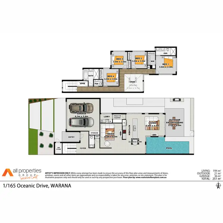 Floorplan of Homely semi-detached listing, Residence One/165 Oceanic Drive, Warana QLD 4575