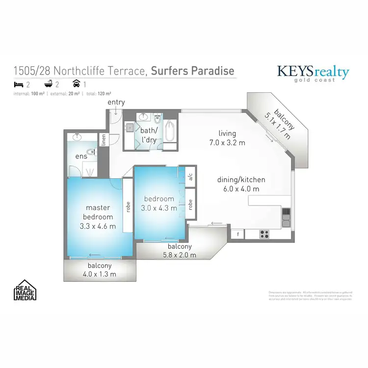 Floorplan of Homely apartment listing, 1505/28 Northcliffe Terrace, Surfers Paradise QLD 4217