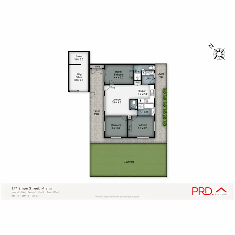 Floorplan of Homely semi-detached listing, 1/7 Snipe Street, Miami QLD 4220