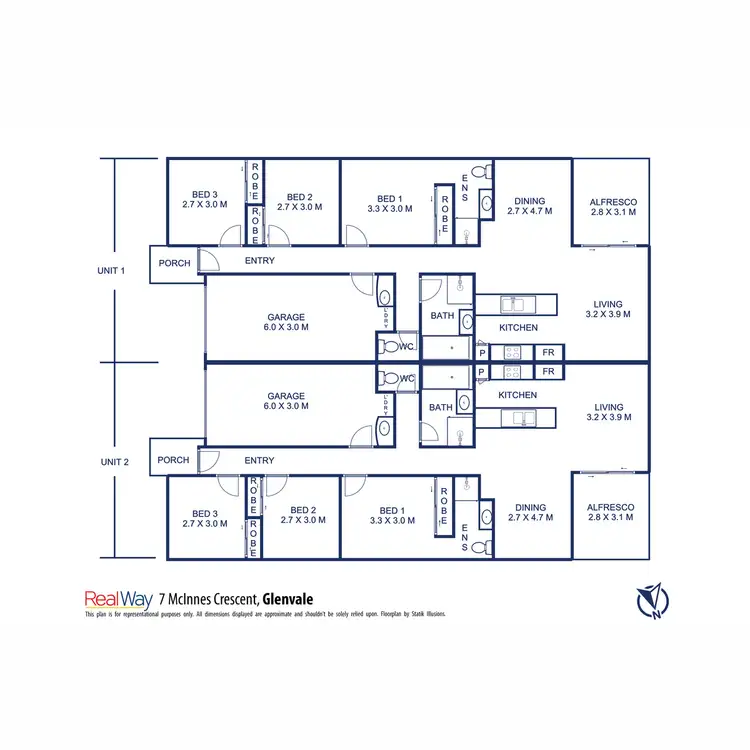 Floorplan of Homely semi-detached listing, 1 & 2/7 McInnes Crescent, Glenvale QLD 4350