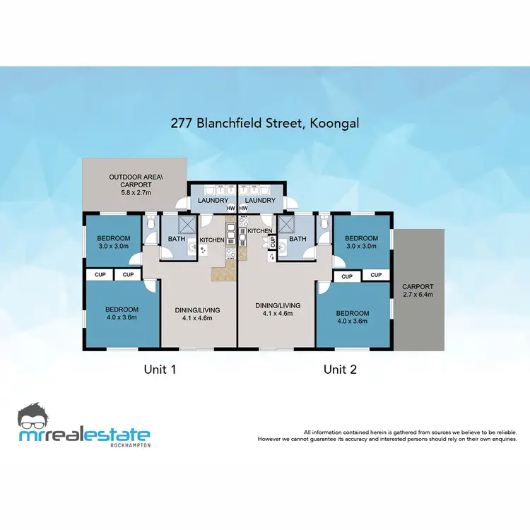 Floorplan of Homely semi-detached listing, 277 Blanchfield Street, Koongal QLD 4701