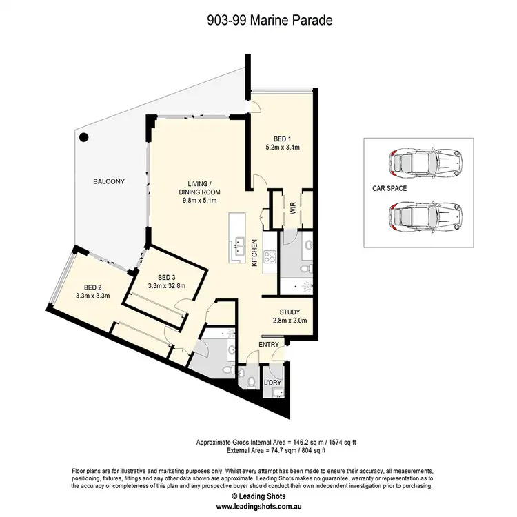 Floorplan of Homely unit listing, 903/99 Marine Parade, Redcliffe QLD 4020