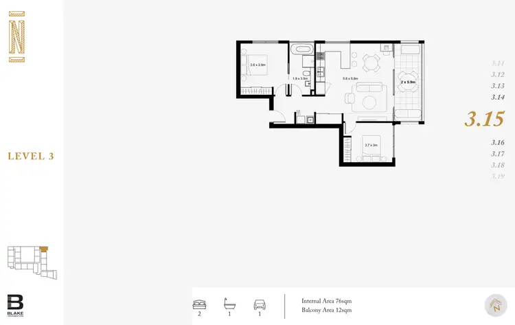 Floorplan of Homely apartment listing, 315/12 Railway Lane, Wickham NSW 2293
