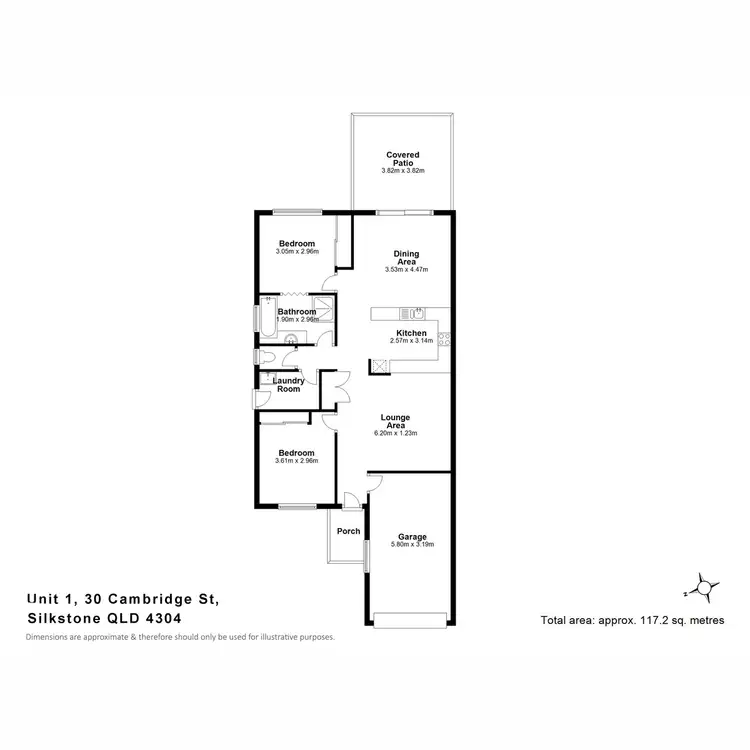Floorplan of Homely semi-detached listing, 1/30 Cambridge Street, Silkstone QLD 4304
