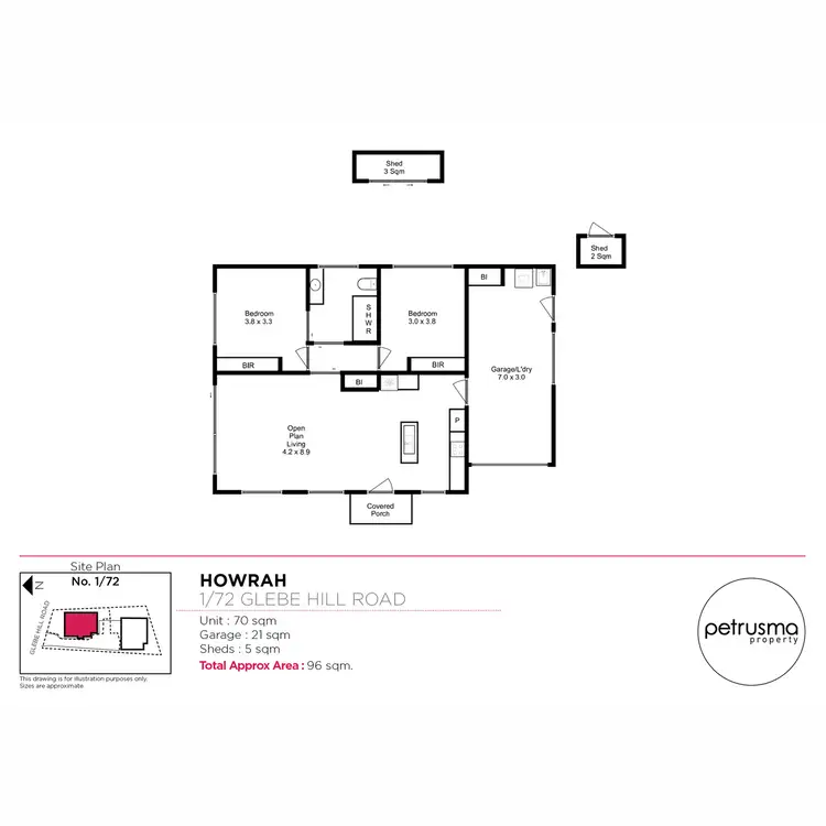 Floorplan of Homely unit listing, 1/72 Glebe Hill Road, Howrah TAS 7018