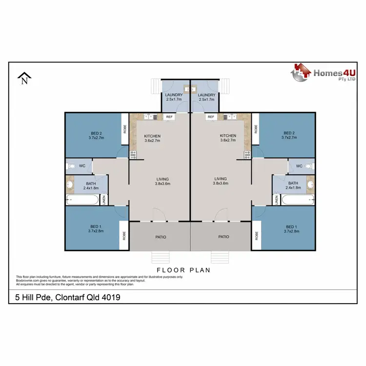 Floorplan of Homely semi-detached listing, 5 Hill Parade, Clontarf QLD 4019