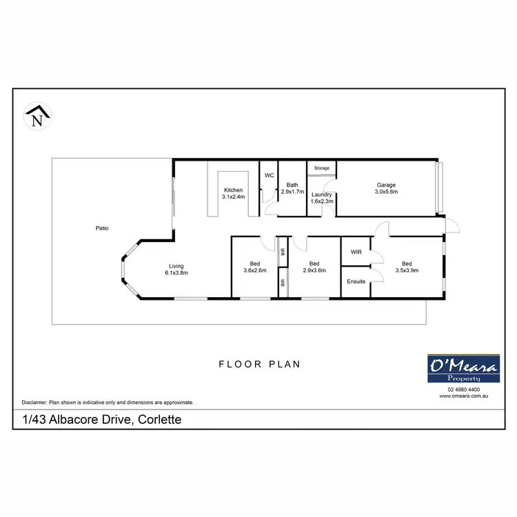 Floorplan of Homely semi-detached listing, 1/43 Albacore Drive, Corlette NSW 2315