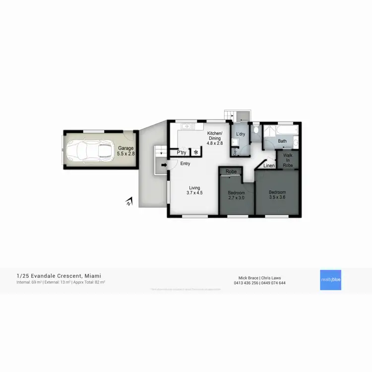 Floorplan of Homely semi-detached listing, 1/25 Evandale Crescent, Miami QLD 4220