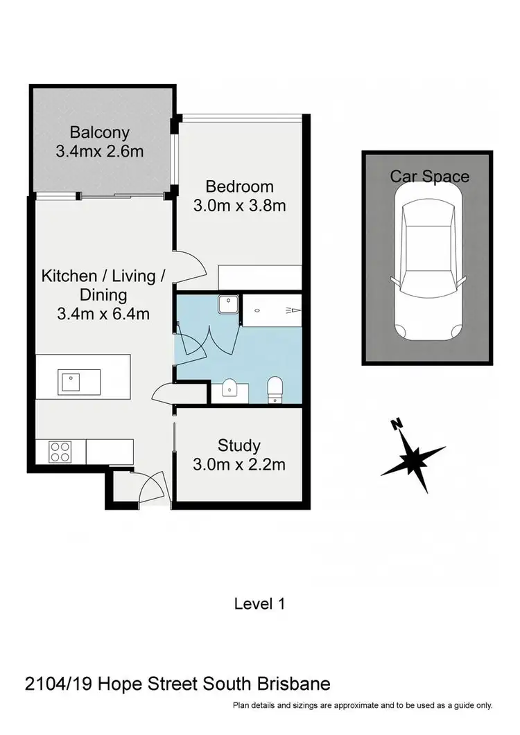 Floorplan of Homely apartment listing, 2104/19 Hope Street, South Brisbane QLD 4101