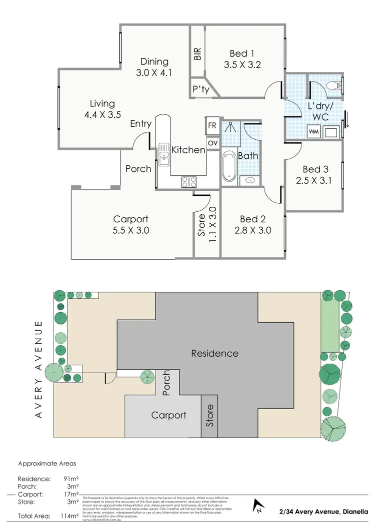 Floorplan of Homely semi-detached listing, 2/34 Avery Avenue, Dianella WA 6059