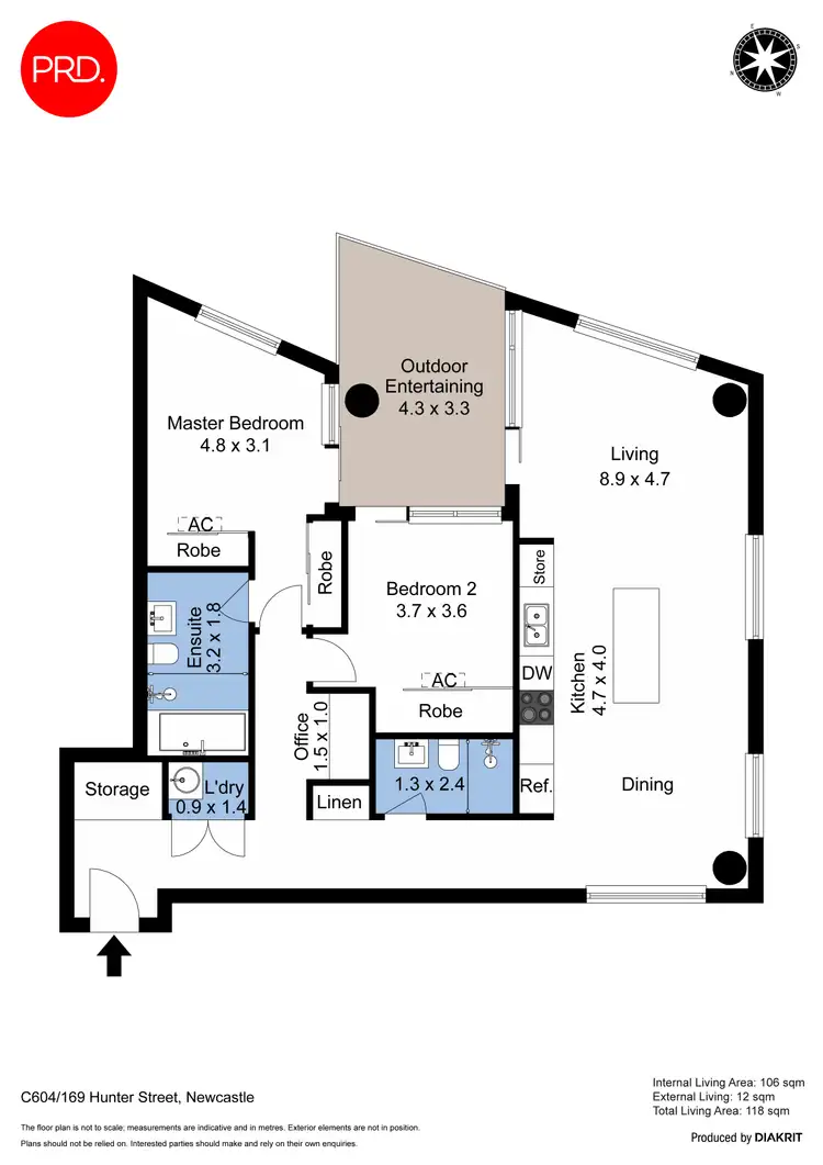 Floorplan of Homely unit listing, 604/169 Hunter Street, Newcastle NSW 2300