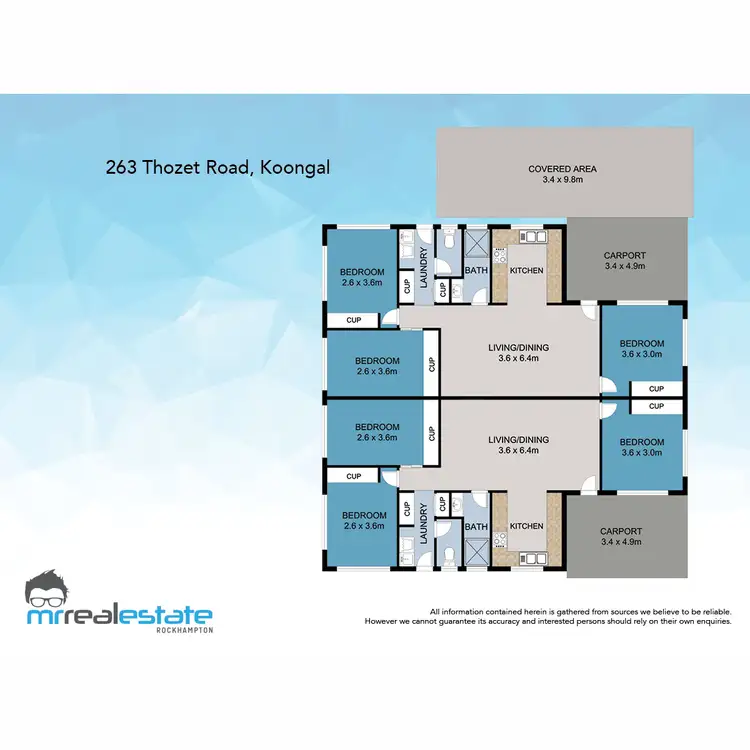 Floorplan of Homely semi-detached listing, 1 & 2/263 Thozet Road, Koongal QLD 4701
