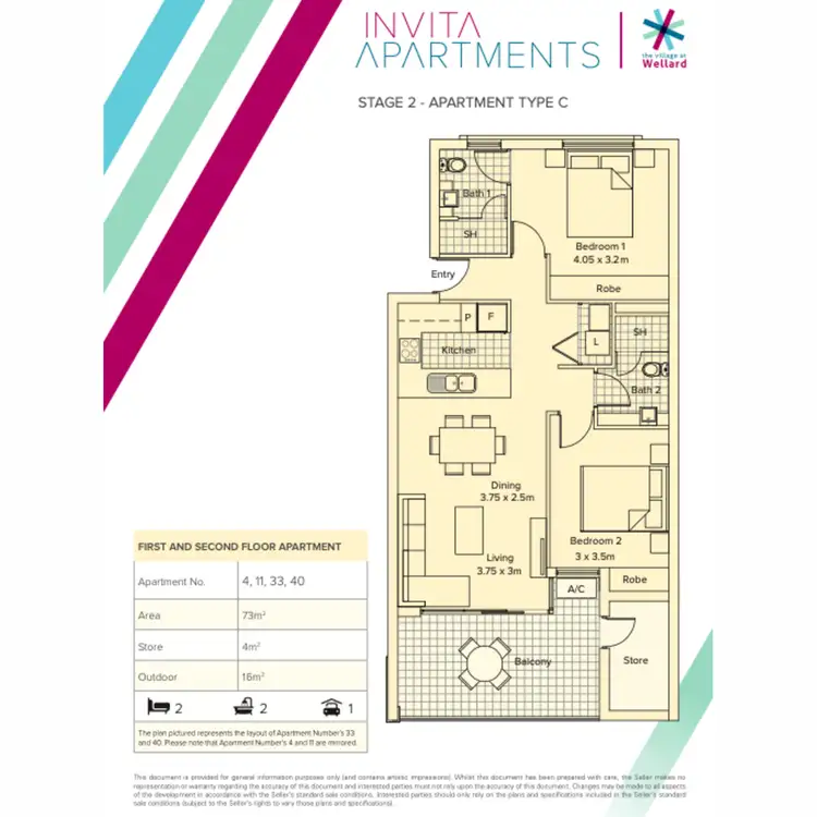 Floorplan of Homely apartment listing, 33/10 Pimlico Crescent, Wellard WA 6170