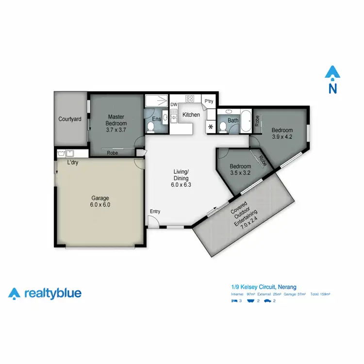 Floorplan of Homely semi-detached listing, 1/9 Kelsey Circuit, Nerang QLD 4211