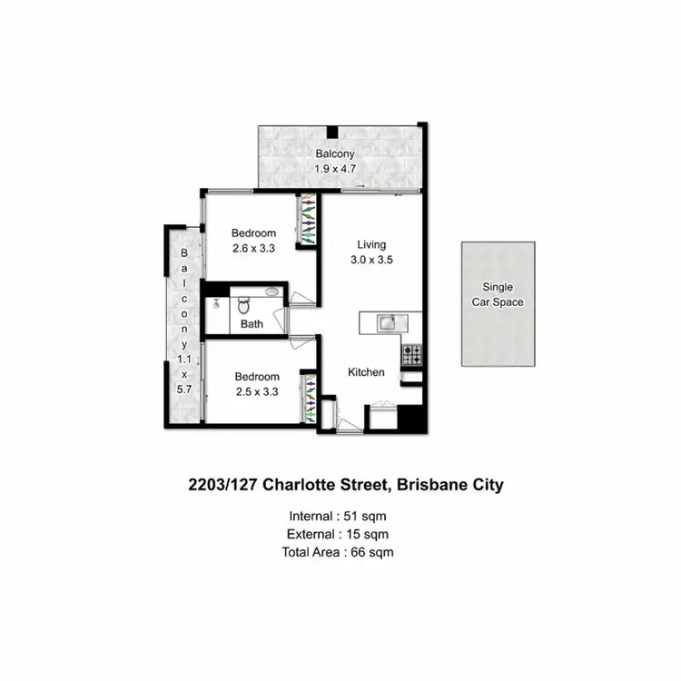 Floorplan of Homely unit listing, 2303/127 Charlotte Street, Brisbane City QLD 4000