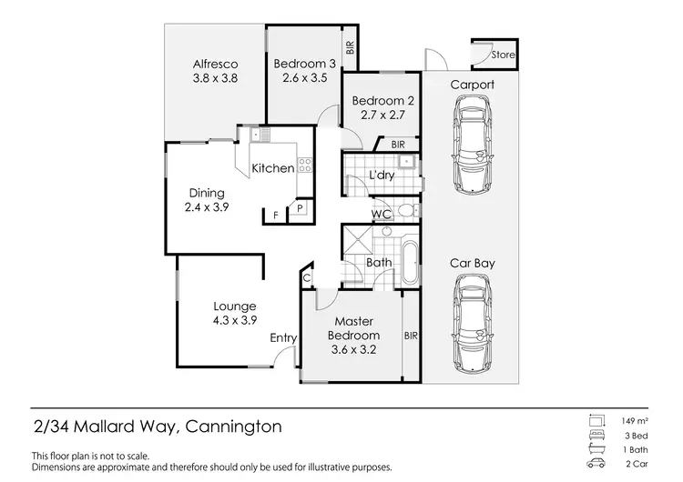Floorplan of Homely unit listing, 2/34 Mallard Way, Cannington WA 6107