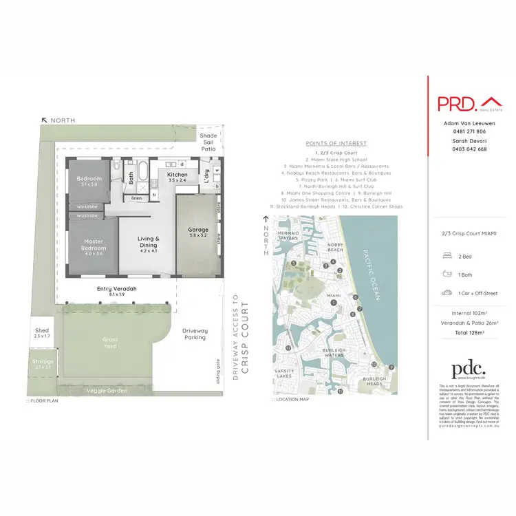 Floorplan of Homely semi-detached listing, 2/3 Crisp Court, Miami QLD 4220