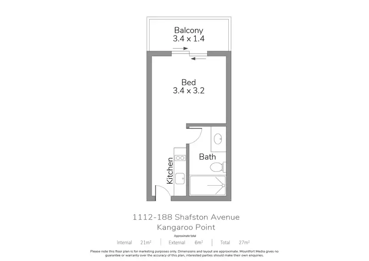 Floorplan of Homely apartment listing, 1112/188 Shafston Avenue, Kangaroo Point QLD 4169