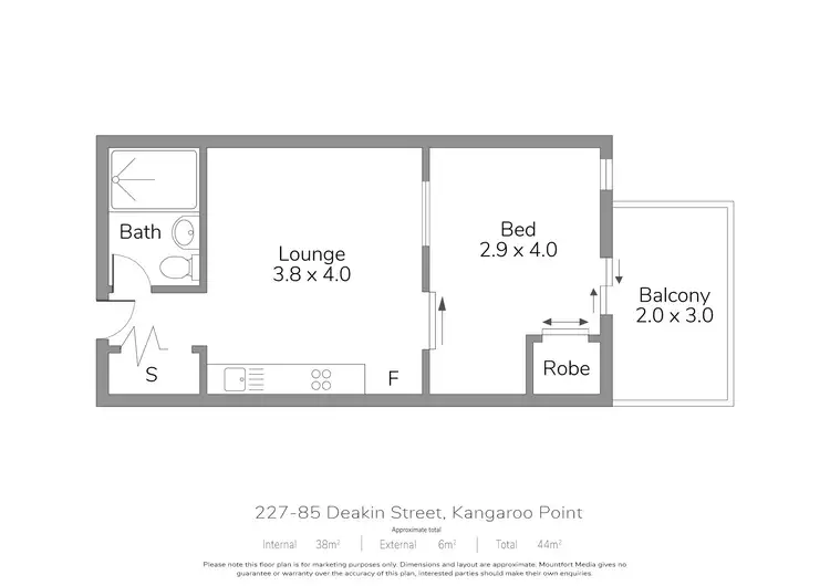 Floorplan of Homely apartment listing, 227/85 Deakin Street, Kangaroo Point QLD 4169