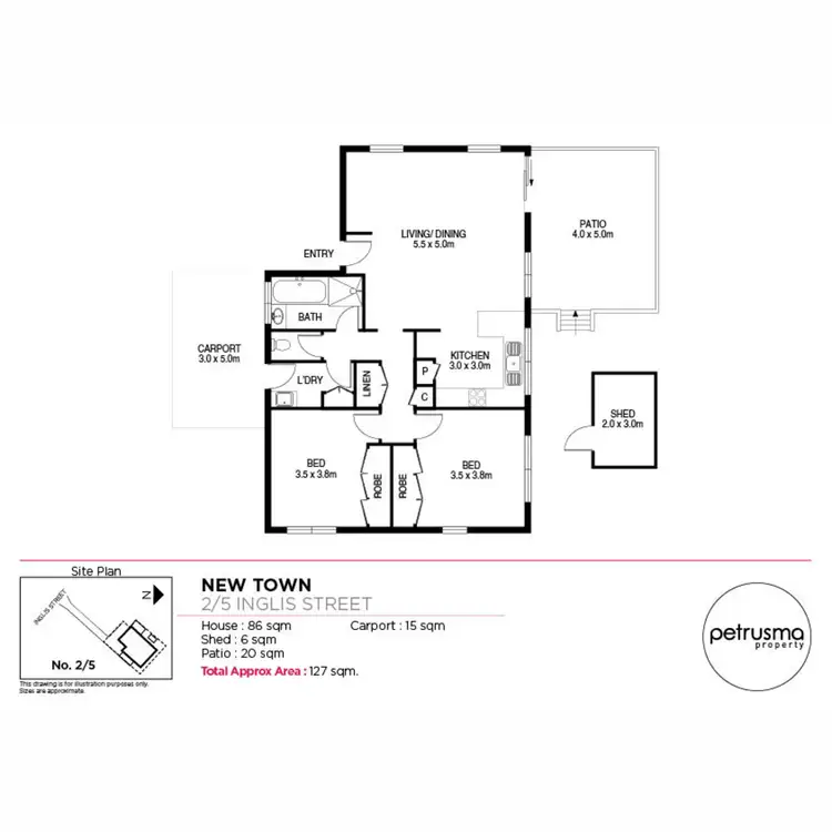 Floorplan of Homely unit listing, 2/5 Inglis Street, New Town TAS 7008