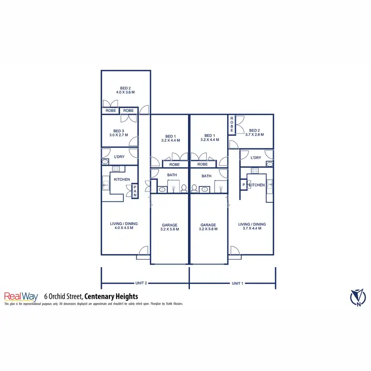 Floorplan of Homely unit listing, 1 & 2/6 Orchid Street, Centenary Heights QLD 4350