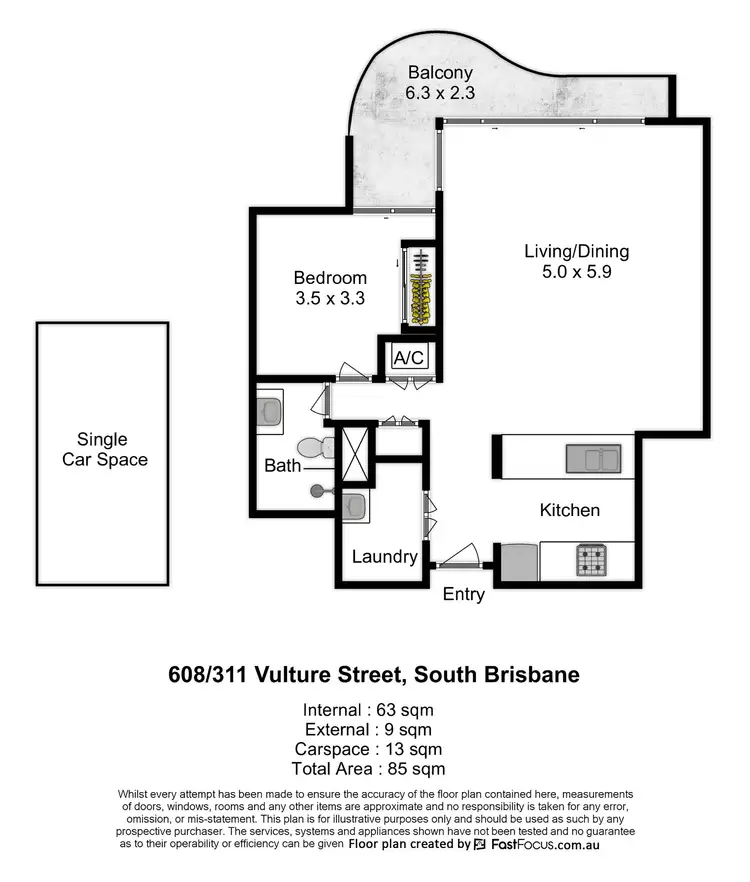 Floorplan of Homely apartment listing, 608/311 Vulture Street, South Brisbane QLD 4101