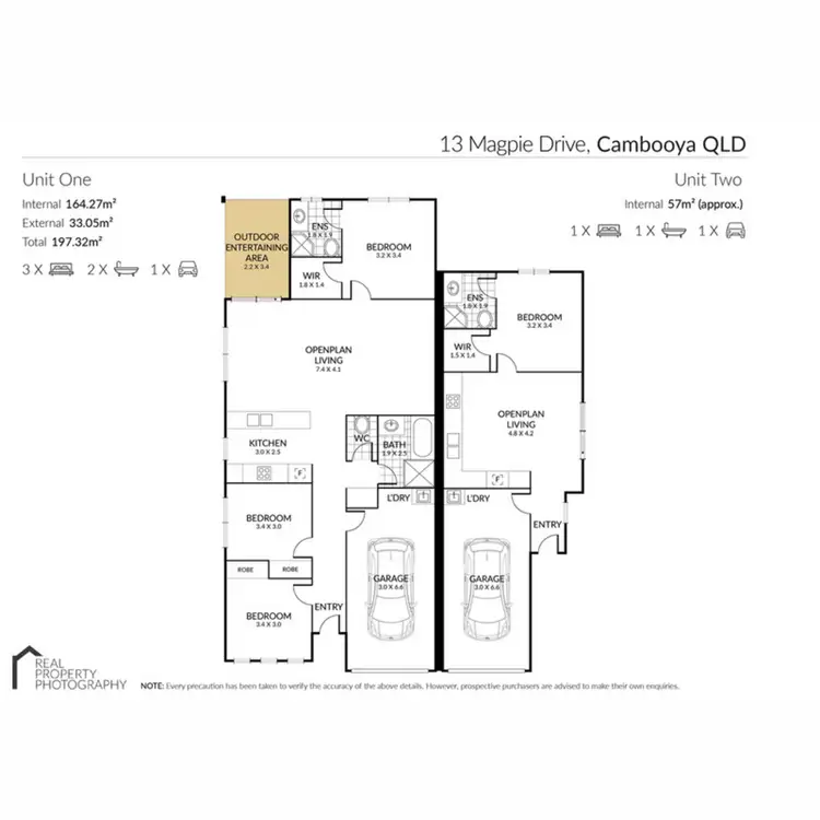 Floorplan of Homely semi-detached listing, 1 and 2/13 Magpie Drive, Cambooya QLD 4358