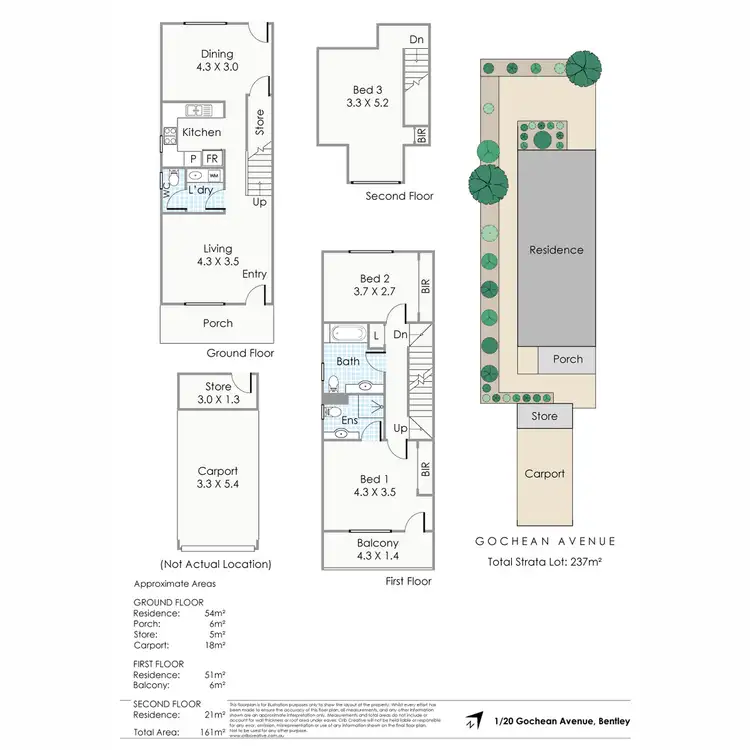 Floorplan of Homely townhouse listing, 1/20 Gochean Avenue, Bentley WA 6102