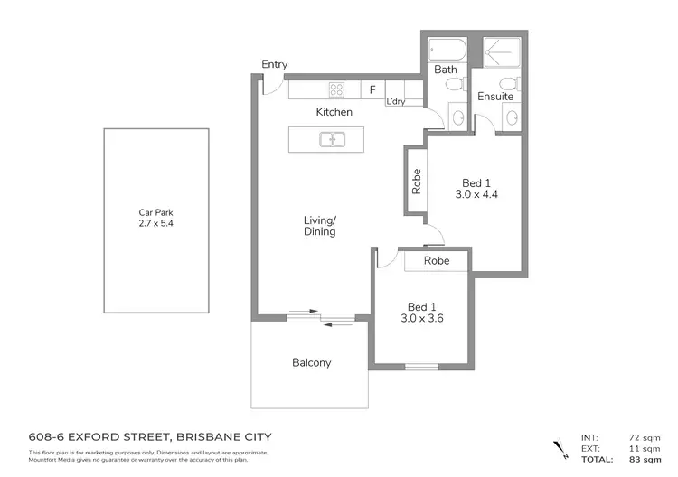 Floorplan of Homely apartment listing, 608/6 Exford Street, Brisbane City QLD 4000