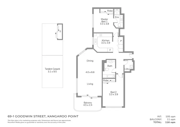 Floorplan of Homely apartment listing, 69/1 Goodwin Street, Kangaroo Point QLD 4169