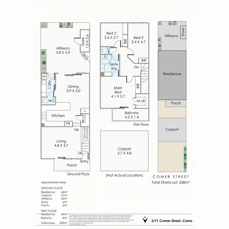 Floorplan of Homely townhouse listing, 3/71 Comer Street, Como WA 6152