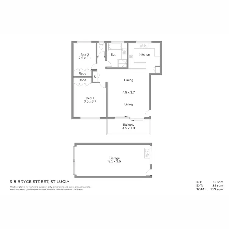 Floorplan of Homely apartment listing, 3/8 Bryce Street, St Lucia QLD 4067