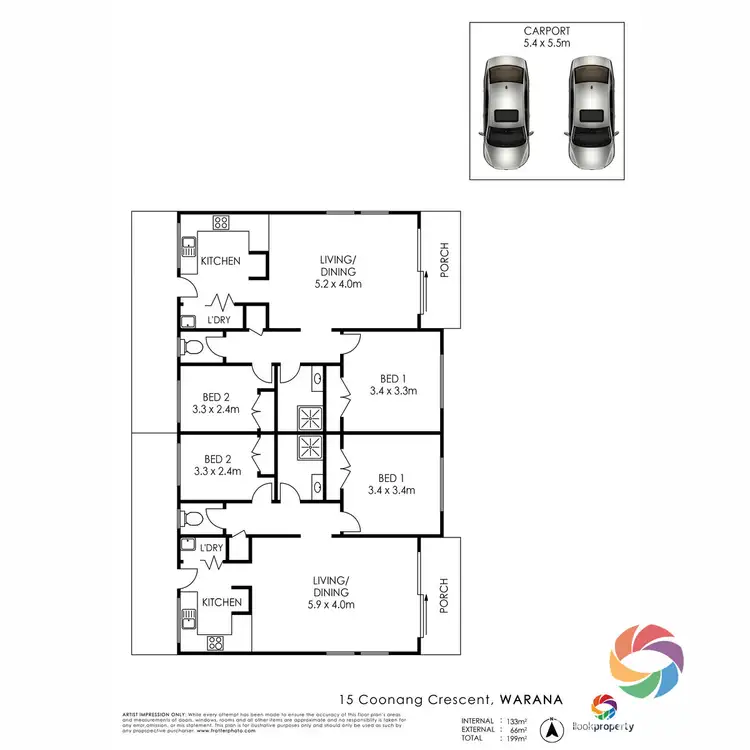 Floorplan of Homely semi-detached listing, 1/15 Coonang Crescent, Warana QLD 4575