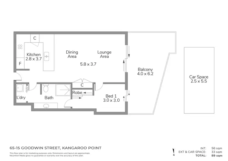 Floorplan of Homely apartment listing, 65/15 Goodwin Street, Kangaroo Point QLD 4169