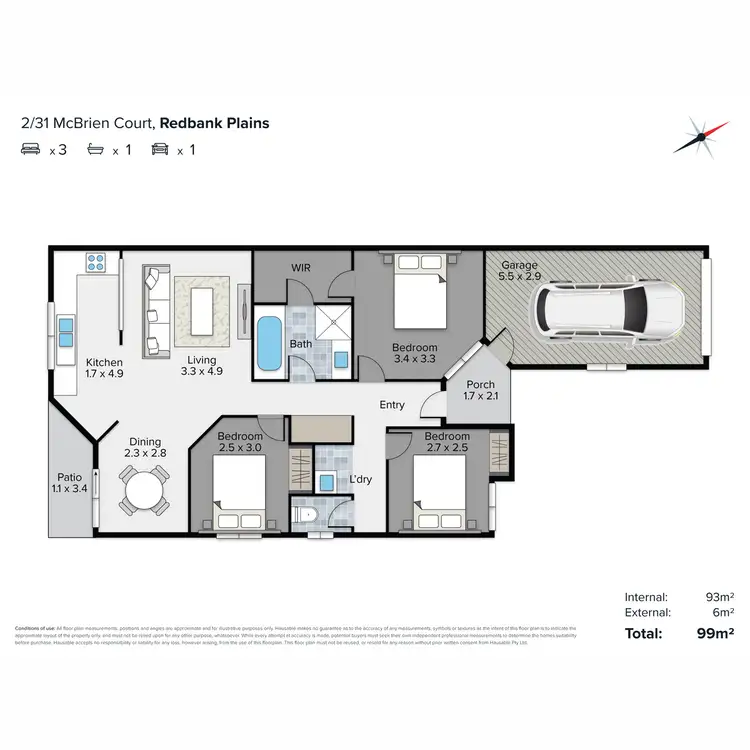 Floorplan of Homely semi-detached listing, 1/31 McBrien Court, Redbank Plains QLD 4301