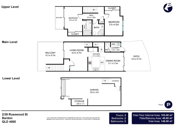 Floorplan of Homely townhouse listing, 2/39 Rosewood Street, Bardon QLD 4065