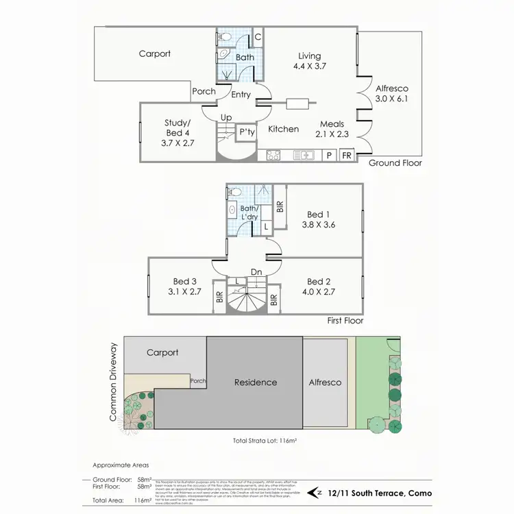 Floorplan of Homely townhouse listing, 12/11 South Terrace, Como WA 6152