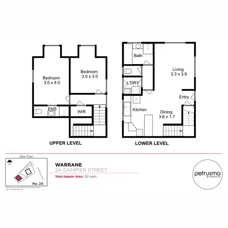 Floorplan of Homely townhouse listing, 2/2A Dampier Street, Warrane TAS 7018