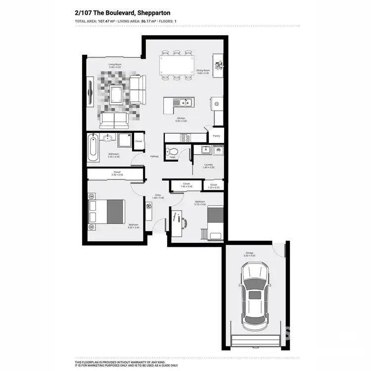 Floorplan of Homely townhouse listing, 2/107 The Boulevard, Shepparton VIC 3630