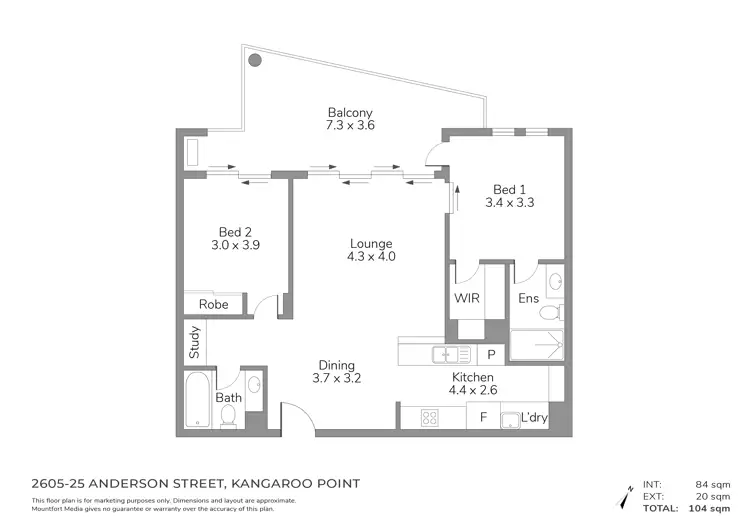 Floorplan of Homely apartment listing, 2605/25 Anderson Street, Kangaroo Point QLD 4169