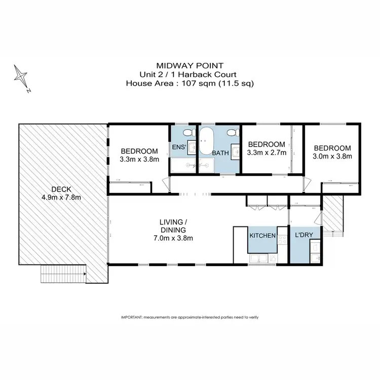 Floorplan of Homely unit listing, 2/1 Harback Court, Midway Point TAS 7171