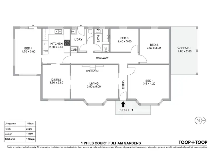 Floorplan of Homely house listing, 1 Phils Court, Fulham Gardens SA 5024