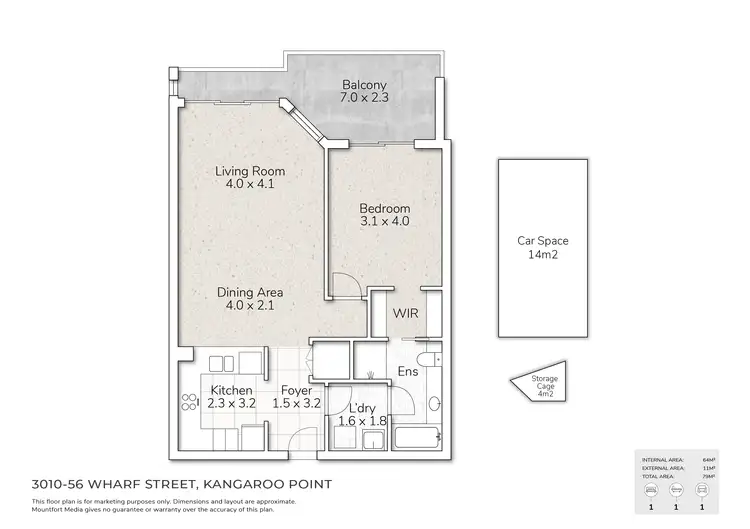 Floorplan of Homely apartment listing, 3010/56 Wharf Street, Kangaroo Point QLD 4169