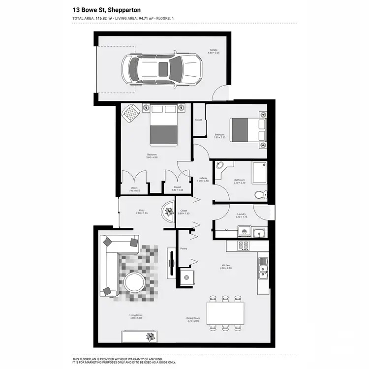 Floorplan of Homely unit listing, 13 Bowe Street, Shepparton VIC 3630