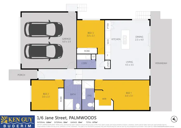 Floorplan of Homely semi-detached listing, 1/6B Jane Street, Palmwoods QLD 4555